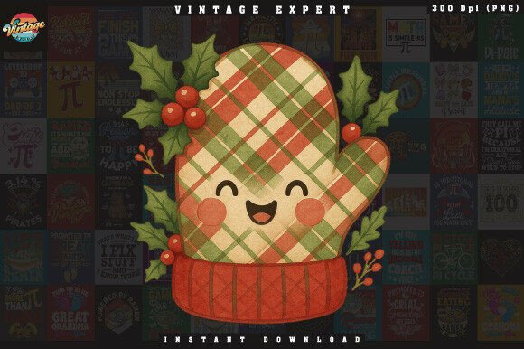 Download Kawaii Plaid Mitten Christmas Clipart - Christmas Collection