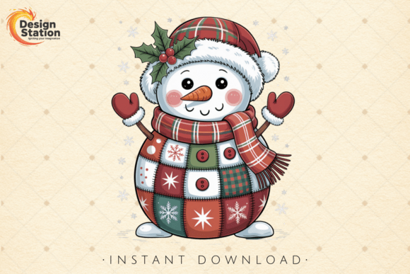 Download Cute Patchwork Christmas Snowman PNG - Christmas Collection