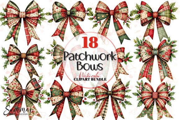 Download Christmas Patchwork Bow Clipart Bundle - Christmas Collection