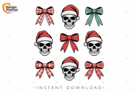 Download Christmas Skull with Bows Ribbon PNG - Christmas Collection