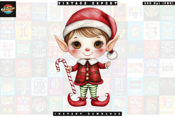 Download Christmas Elf with Candy Cane Clipart - Christmas Collection