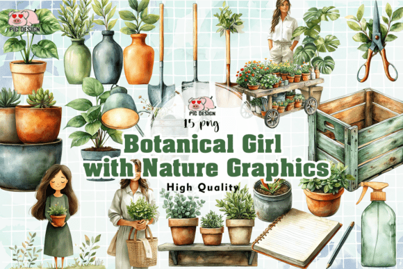 Download Botanical Girl with Nature Graphics PNG - Graphic Collection